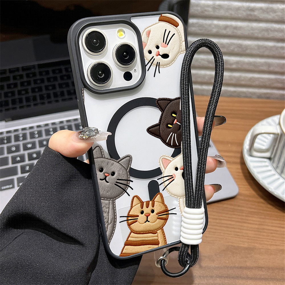 Apple Iphone 15 - Cute Faux Embroidery Cat Phone Case